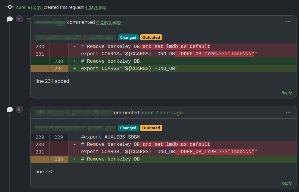 Commented lines of diff changes are now highlighted