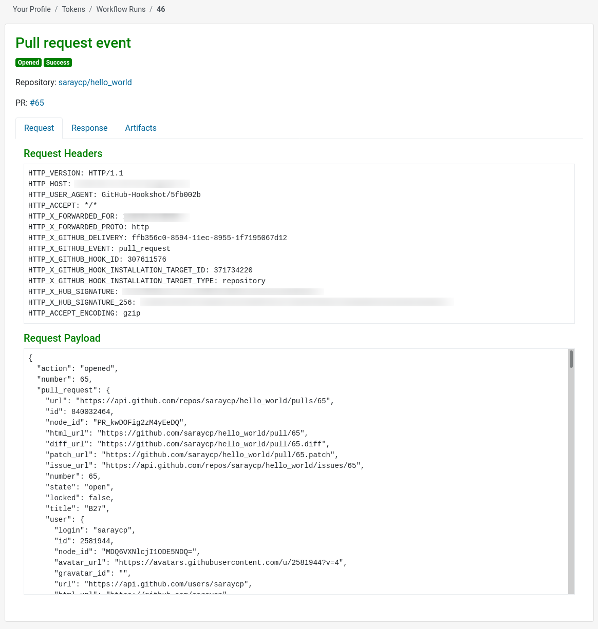 Workflow runs show view